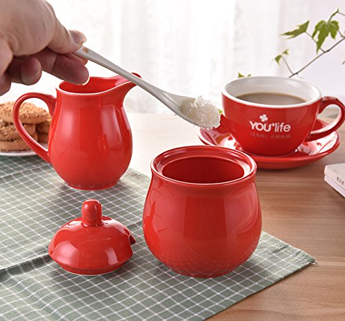 Ceramic Colorful Creamer And Sugar Set With Lid Spoon, Coffee Serving Set #TOP4