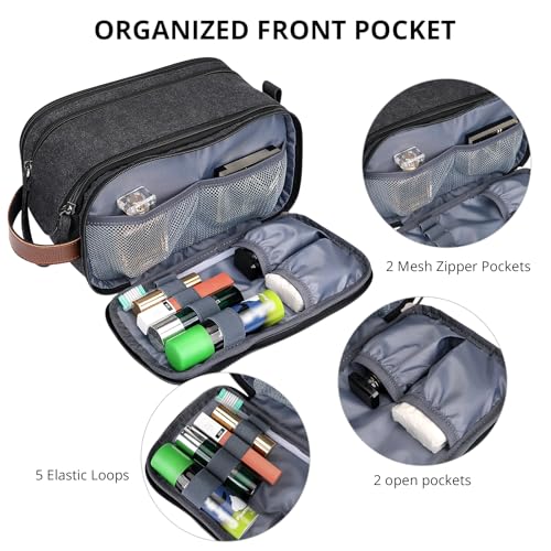 Image of WITZMAN Canvas Toiletry Bag for Men Large Capacity Hanging Dopp kit for Men Leather Toiletries Water-Resistant Bathroom Bag(A8002 Black)