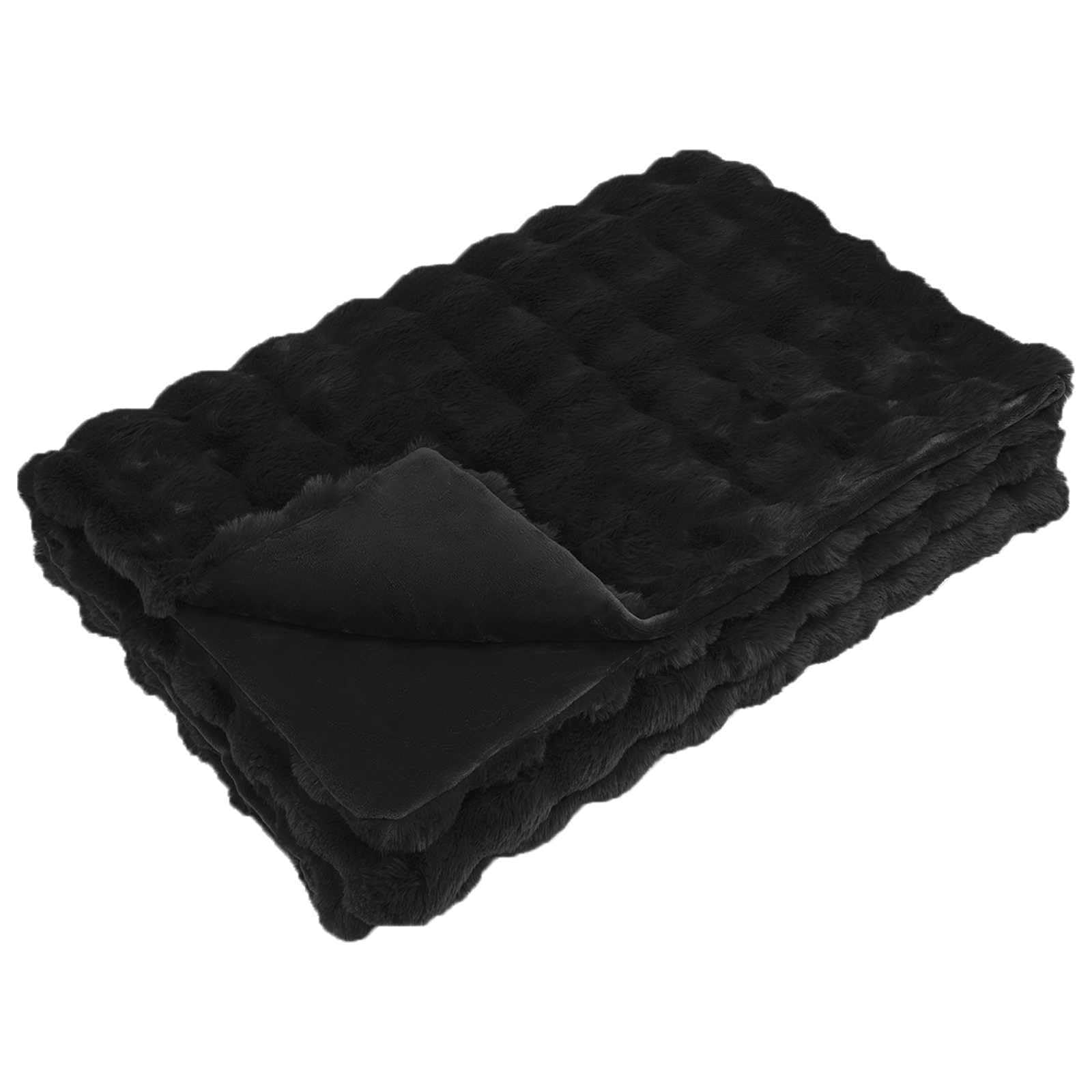 QZZCED Anti-Slip Faux Rabbit Fur Blanket Olite Black 220 x 240 cm, Plush Bubble Texture Faux Fur Throw Blanket for Couch or Bed