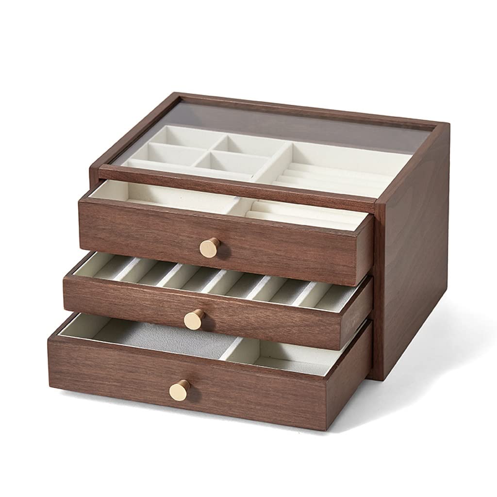 Caja De Joyería Caja de joyería 3 capas Organizador de joyas con tapa de vidrio Pantalla de almacenamiento de joyas de exhibición de joyería Regalo for mujeres Regalo de niñas Organizador De Joyas