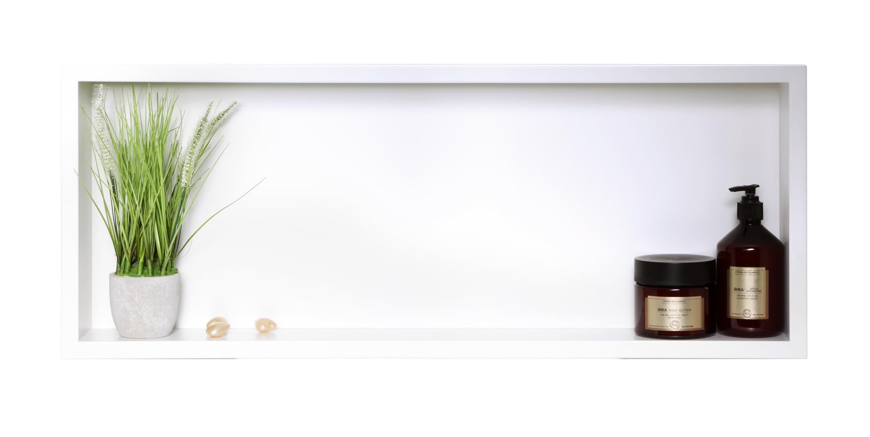 Wall-Box One Duschnische 60 x 20 x 10 cm, Edelstahl AISI 304, Weiß | Edelstahl AISI 304, Rahmen 18,7 mm, 1 % Gefälle, 100 % wasserdicht, 10 J. + 2 J. Beschichtung