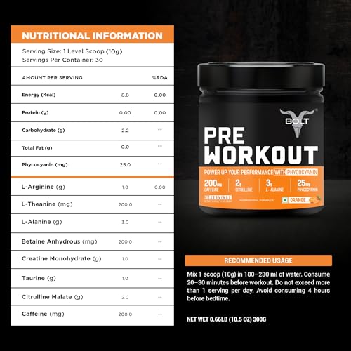 Bolt Pre Workout Supplement 300g Orange - Image 7