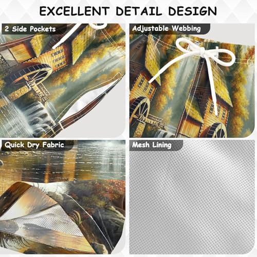 Fall Tree River House Boys Swim Trunks Quick Dry Toddler Swimsuit Boy Board Shorts Bathing Suits Swimwear L Multi3