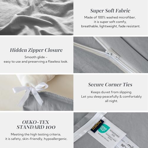 Image of MILDLY Duvet Cover King Ultra Soft Comforter Cover Set 3pcs, Alloy Grey | Washed Microfiber Cotton-Like, Breathable Comfort, Hidden Zipper, Corner Ties, OEKO-TEX Certified, Fade Resistant