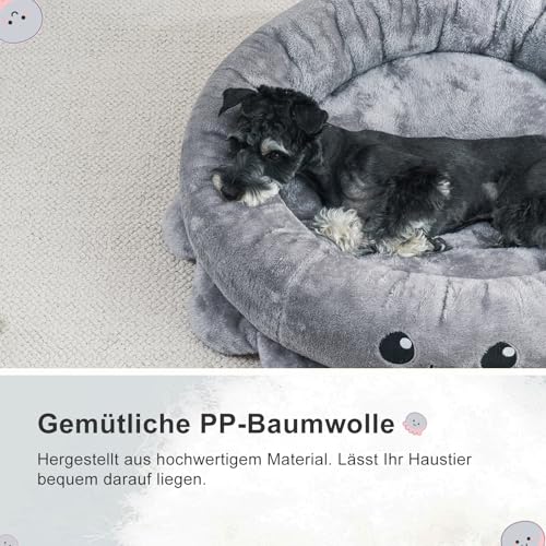 Jiupety Hundebett Rund Mittelgroße Hunde, Hundekörbchen Hundekorb mit Octopus Form, 76 cm Hundekissen Waschbar, Hundebetten für Mittelgroße & Kleine Hunde, Grau