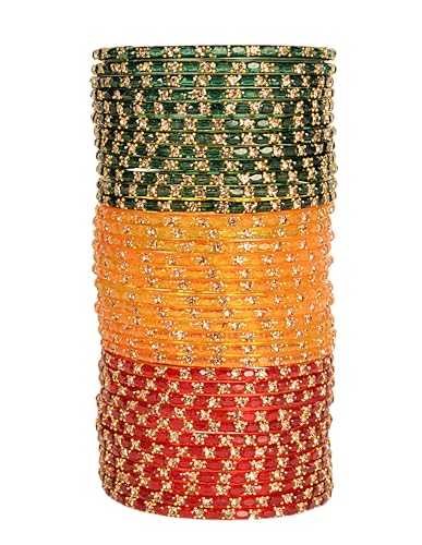 Image of Swara Creations Glass Bangles set for Women | Zirconwork Golden Raindrops Bangles Collection | Ethnic, Festive & Special Occassions(12Pcs)(SKU287)