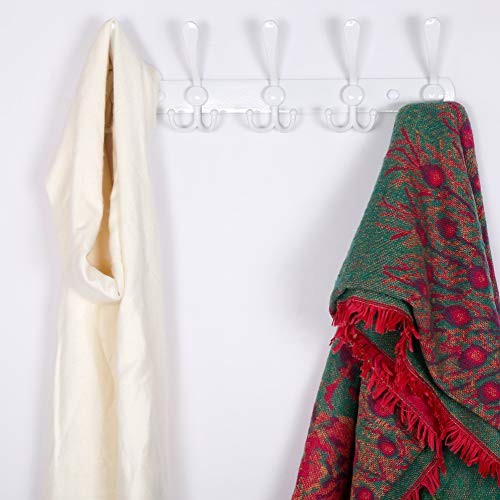 Dseap Wall Mounted Coat Rack - 5 Tri Hooks, Heavy Duty, Stainless Steel, Metal Coat Hook Rail For Coat Hat Towel Purse Robes Mudroom Bathroom Entryway (White, 2 Packs) #TOP3
