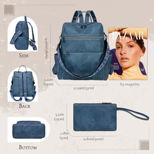 Image of Backpack Purse for Women, Waterproof PU Leather Back pack, Anti-Theft Women Backpack, Lightweight Fashion Multipurpose Shoulder Bag Handbag, Blue