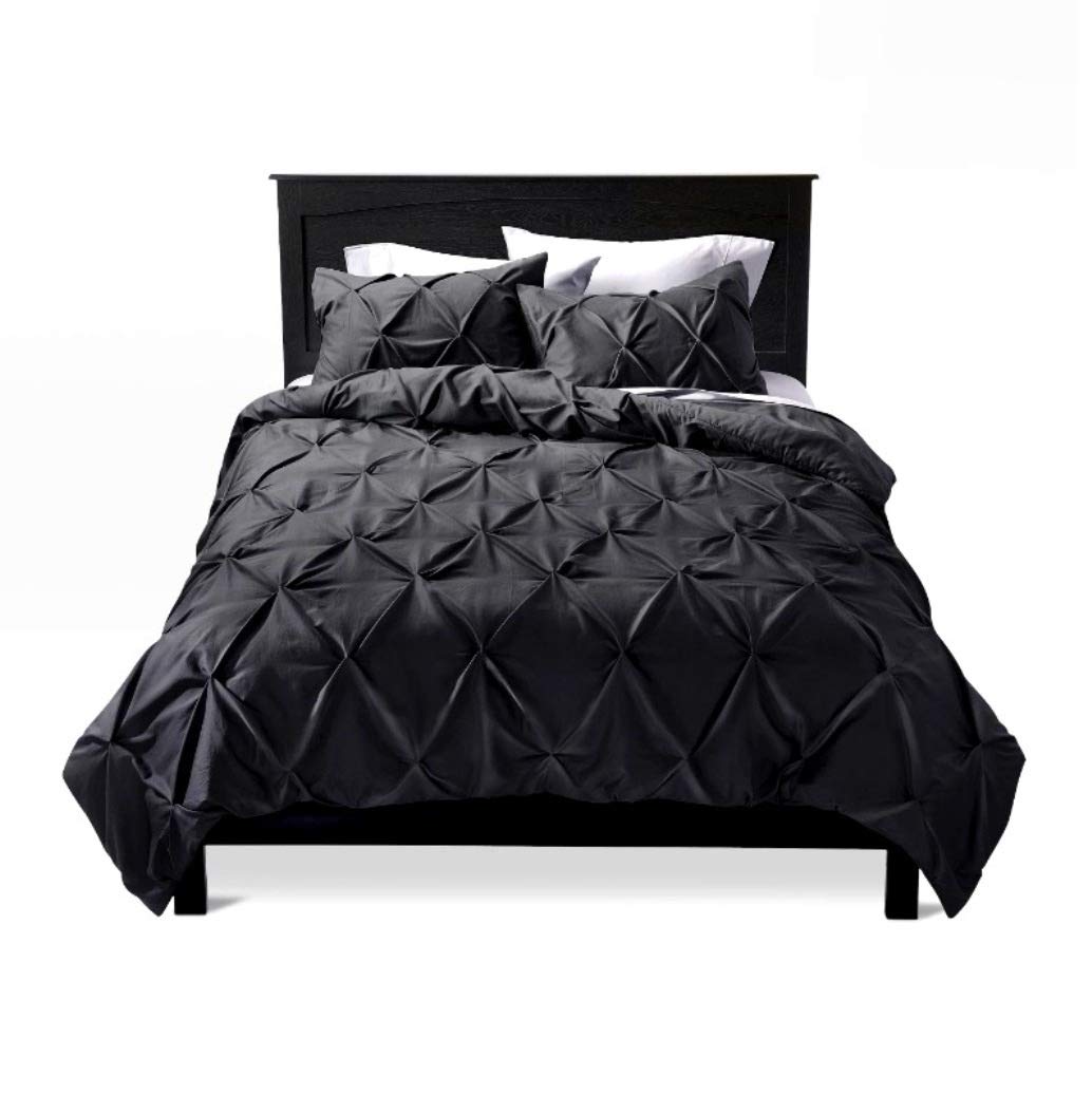LUXURIOUS BEDDING 800 Series Pinch Pleated Duvet/Comforter Cover, Zipper + Corner Ties, 100% Egyptian Cotton Hypoallergenic, Black, Super King(102 x 88) Inches + Free 2 Pillow Cases