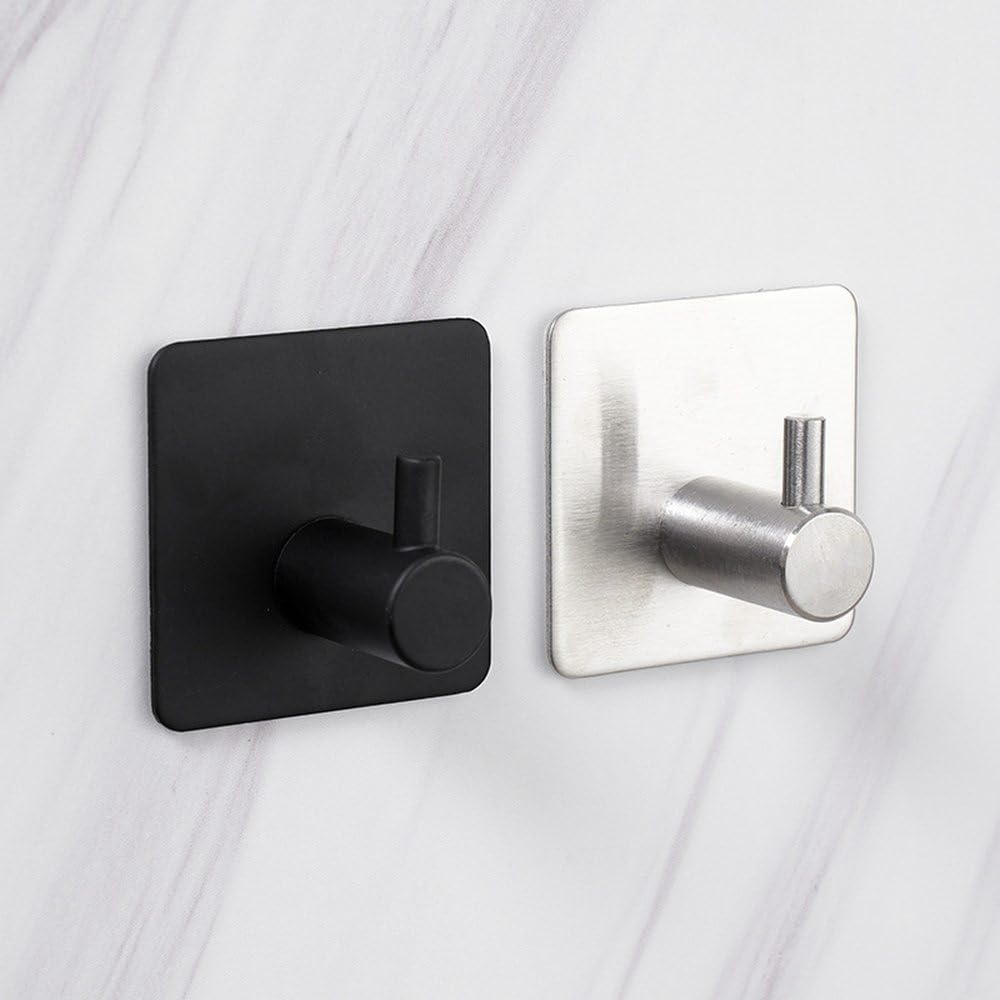 4/1 Uds. Gancho de acero inoxidable 304 adhesivo para puerta de pared, llave, percha para ropa, gancho para bata de baño, soporte para toallas, accesorios organizadores, NEGRO, 4 Uds., 1