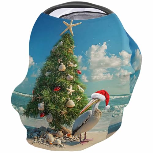 Nursing Cover for Breastfeeding Scarf, Shell Xmas Trees Cartoon Christmas Pelicans Beach Baby Car Covers Super Soft Multi Use for Canopy Shopping Cart Cover Blanket Stroller Cover