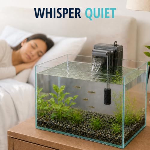 Image of HOB Aquarium Filter, Small Fish Tank Filter for Up to 5 Gallon Tanks, Adjustable Flow, Quiet Operation