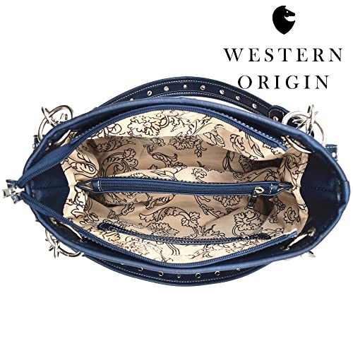 WESTERN ORIGIN American Flag USA Patriotic Purse Stars and Stripe Handbag Women Shoulder Bag Studs Crossbody Wallet Blue3