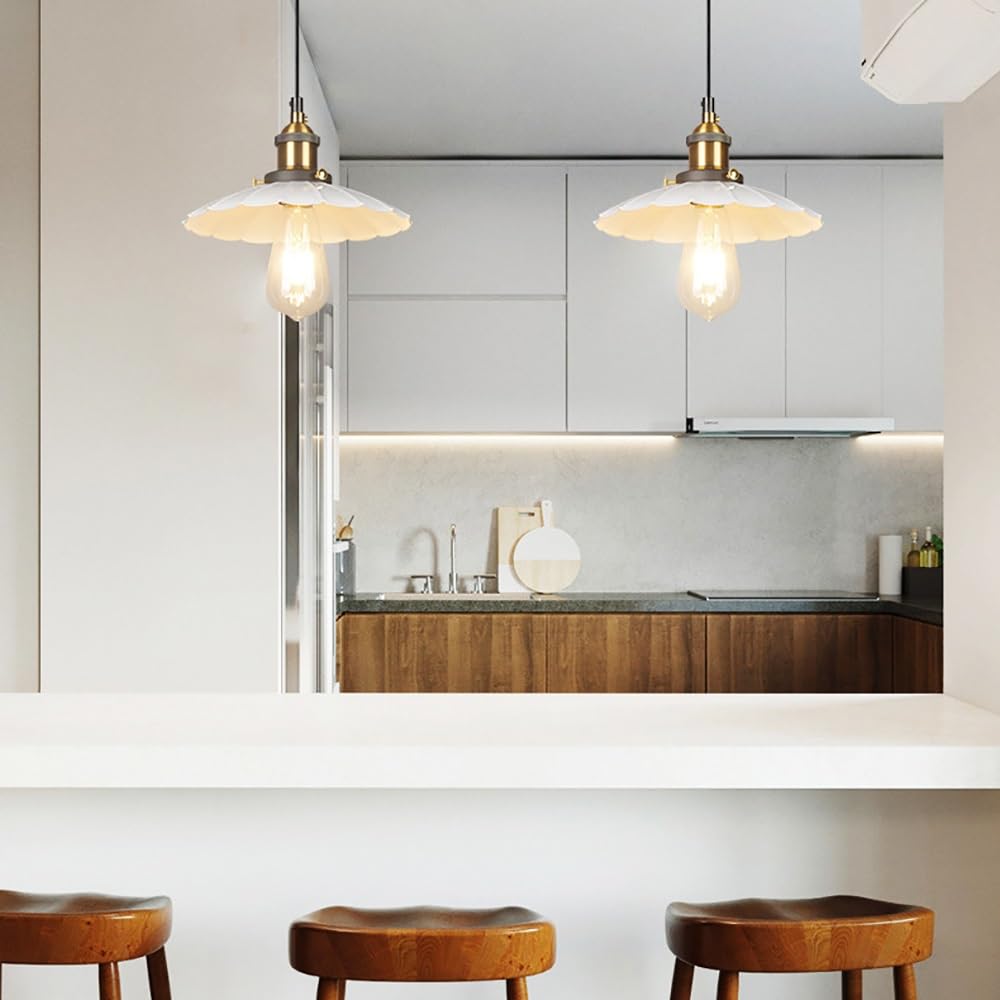 Pendelleuchte Industriell Rund Geriffelt, Hängelampe Verstellbares Kabel Retro Welle Eisen Kronleuchter für Schlafzimmer Esszimmer Café Bar(White,25cm/9.84in)