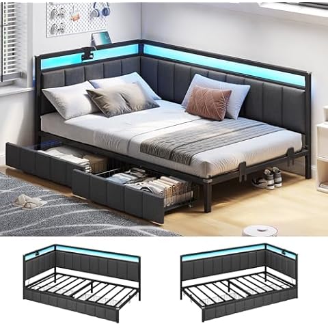 Hasuit Corner Bed Frame with LED Cover
