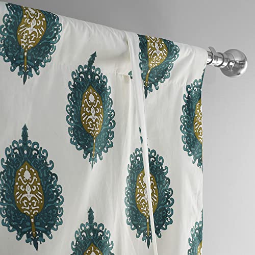 Image of HPD Half Price Drapes Room Darkening Tie Up Curtains 46 X 63 Inch Mayan Printed Cotton Window Roll Up Balloon Curtain for Living Room, Kitchen PRTW-TUD02-63 (1 Panel), Mayan Teal