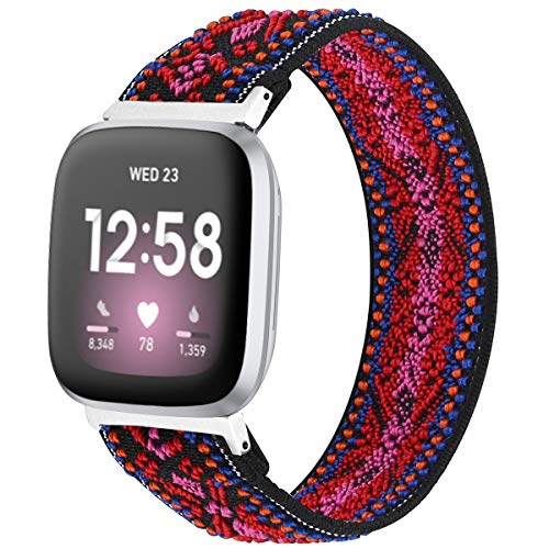 TOYOUTHS Elastic Band Compatible with Fitbit Versa 3 Bands Scrunchie Strap Replacement for Fitbit Sense Fabric Nylon Sport Stretchy Fashion Wristband Women Men (Boho Embroidery, Large)