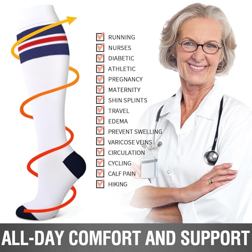 Image of Bluemaple 6 Pack Copper Compression Socks for Women and Men Circulation-Best Support for Medical, Running,Nursing,Athletic