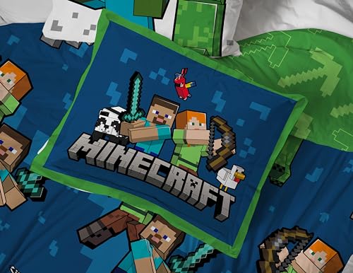 Image of Jay Franco Minecraft Full Comforter Set - 7 Piece Bedding Includes Sheet Set & Pillow Covers - Super Soft Kids Bedding Creeper & Zombie