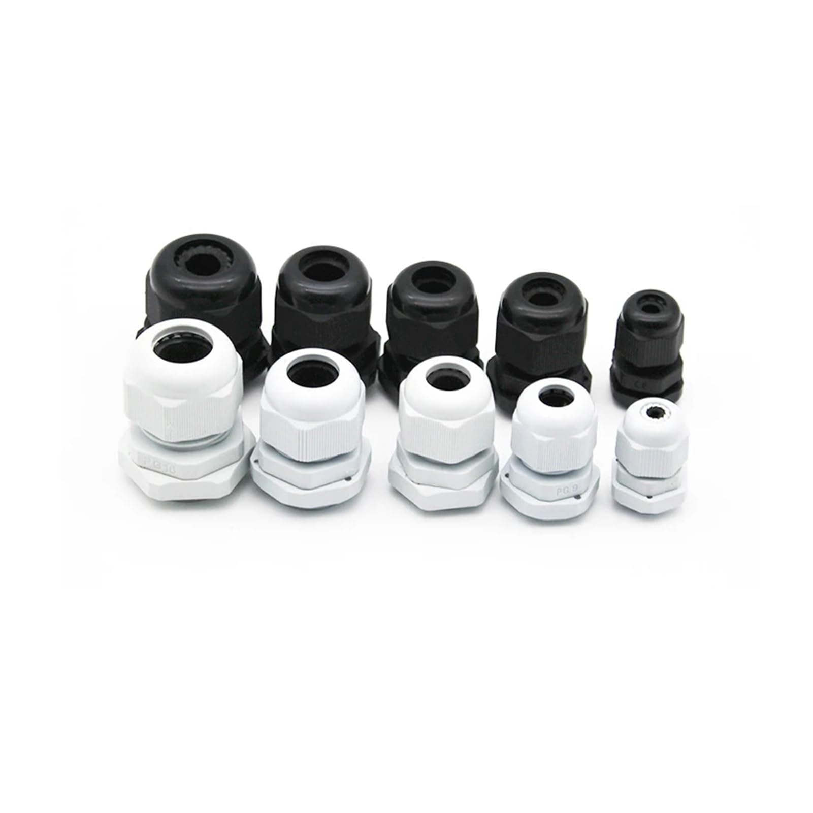 10Pcs Cable Gland Nylon Joint IP68 PG7 For 3-6.5mm Plastic Black White PG13.5 Locking Connector PG19 PG11(PG21 White)