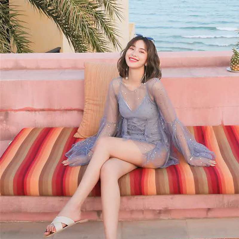 BXCNCKD Fairy Swimsuit Female ins Wind Swimsuit Korean Version Slim Swimsuit Girl Swimsuit Two-Piece Cute Pure Swimsuit(Blue Grey,L)