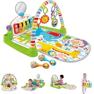 Fisher-Price Baby Playmat Deluxe Kick & Play Piano Gym for Learning & 2 Maracas Soft Rattles for Newborn to Toddler Play Ages 0+ Months