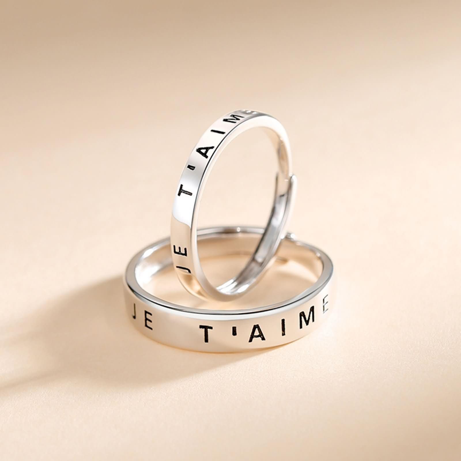 Anello Coppia Incisione,Anelli 925 Uomo Donna Argento,Fedi Regolabili Rotondo con Lettere Anello Uomo Argento