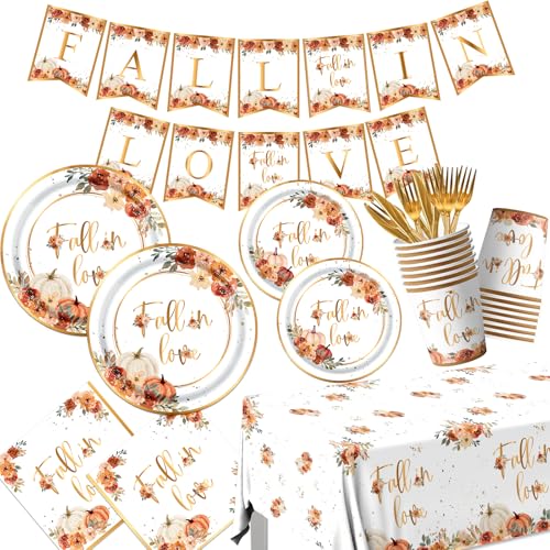 Fall In Love Bridal Shower Decorations - 142Pc Set Includes Plates Napkins & More for Engagement Parties