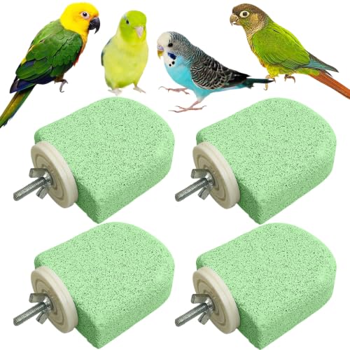 Image of PINVNBY 4 PCS Bird Perch Stands Parrot Calcium Perch Beak Grinding Stone Foot Claws Trimmer Parakeet Platform Parrot Chewing Toys for Small Medium Cockatiel Conure Lovebird Finch(Green)