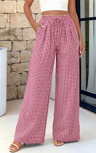 Image of PRETTYGARDEN Womens Pants Elastic Waist Floral Lightweight Palazzo Pants for Women Casual Lounge Wide Leg Pants Woman