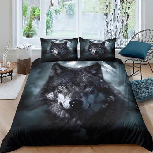 Parure de lit loup double 200x200 en microfibre premium et impression 3D - 4