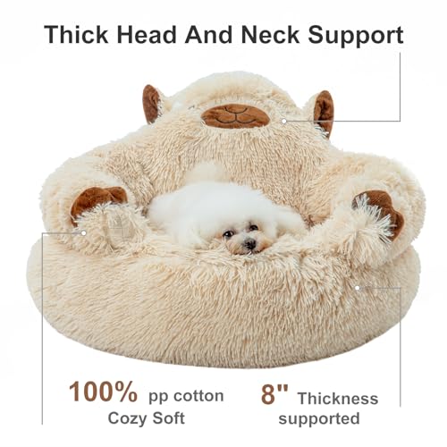 Jiupety-Calming-Dog-and-Cat-Bed-Cute-Cozy-Donut-Dog-Beds-Cute-Small-Dog-Bed-Anti-Anxiety-Round-Dog-Bed-M24x24x14-Size-for-Pets-Up-to-17-lb-Camel