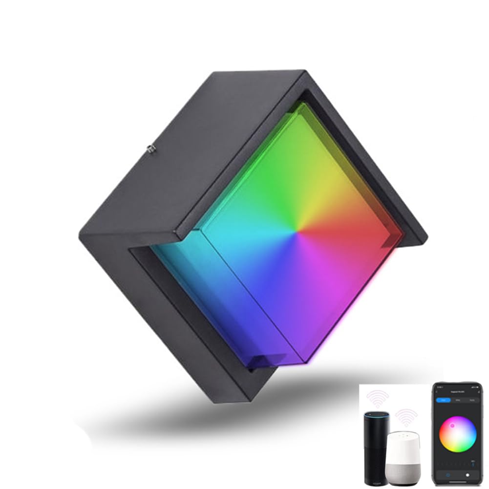 LED Außenlampe Quadratische RGB Dimmbar Wandleuchte Smart APP Steuerung Timer Wandlampe Innen Außen Wasserdicht IP65 Außenwandleuchte RGB Farbwechsler Wandbeleuchtung für Indoor Outdoor Garten