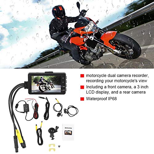 Telecamere per motociclette DVR, Registratore video moto con doppia lente 1080P/480P, IP68 impermeabile, LCD 3 pollici