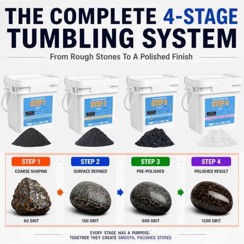 Image of KomeStone 5LB Rock Tumbler Grit Step 2 Refill - Medium 150 Silicon Carbide Tumbling Media, Ideal Follow-Up to Step 1, Compatible with Any Rotary & Vibratory Tumblers, Smooths Surface for Pre-Polish