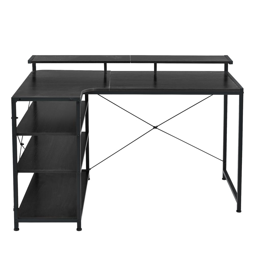 パソコンデスク L字 120cm 3段ラック付 ハイデスク付き デスク ブラウン Amazon | Kelfluxion パソコンデスク L字 120cm 3段ラック付
