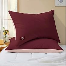 THE WOOD WHITE Reversible Hypoallergenic Microfiber Pillows Set of 2 | Height Adjustable & Long Lasting | Big Size & Shape | Soft & Cozy for Pillow 18 x 28 Inch - Maroon & Peach.