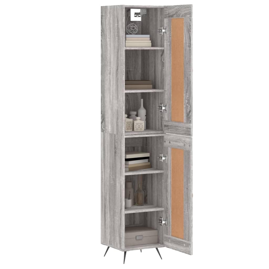 Wysoka komoda Sonoma szara, 34,5 x 34 x 180 cm, wykonana z materiału drewnopochodnego, z metalowymi nóżkami, wszechstronne miejsce do przechowywania do sypialni, salonu i biura, elegancka