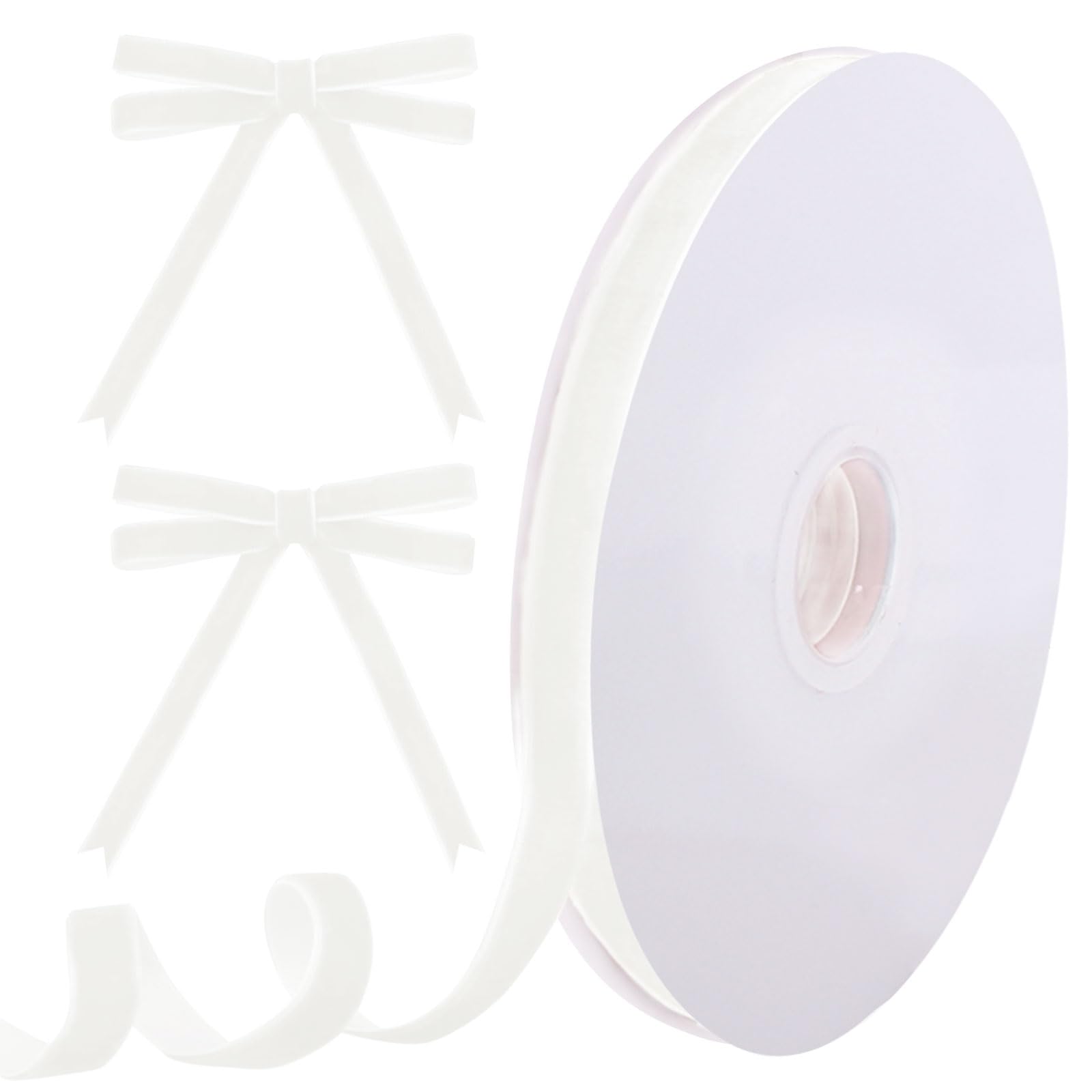 Tsorode 10 Yards White Velvet Ribbon for Christmas Tree, 3/8 Inch