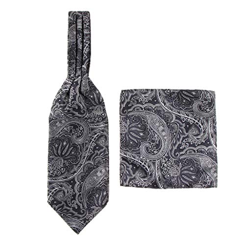 Fityle Mens Casamento Gravata Formal Ascot Scrunch Auto Pescoço Gravata Bolso Conjunto Quadrado - Pa