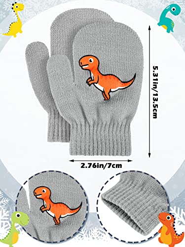 Image of Geyoga 3 Pairs Kids Mittens Winter Stretchy Knit Gloves Winter Dinosaur Full Finger Toddler Mittens for Boys Girls