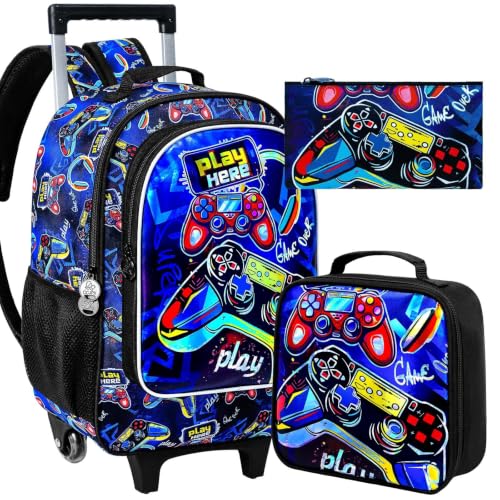 Image of CCJPX Rolling Backpack for Boys, Kids Roller School Bag with Wheels Toddler Wheeled Bookbag Elementary