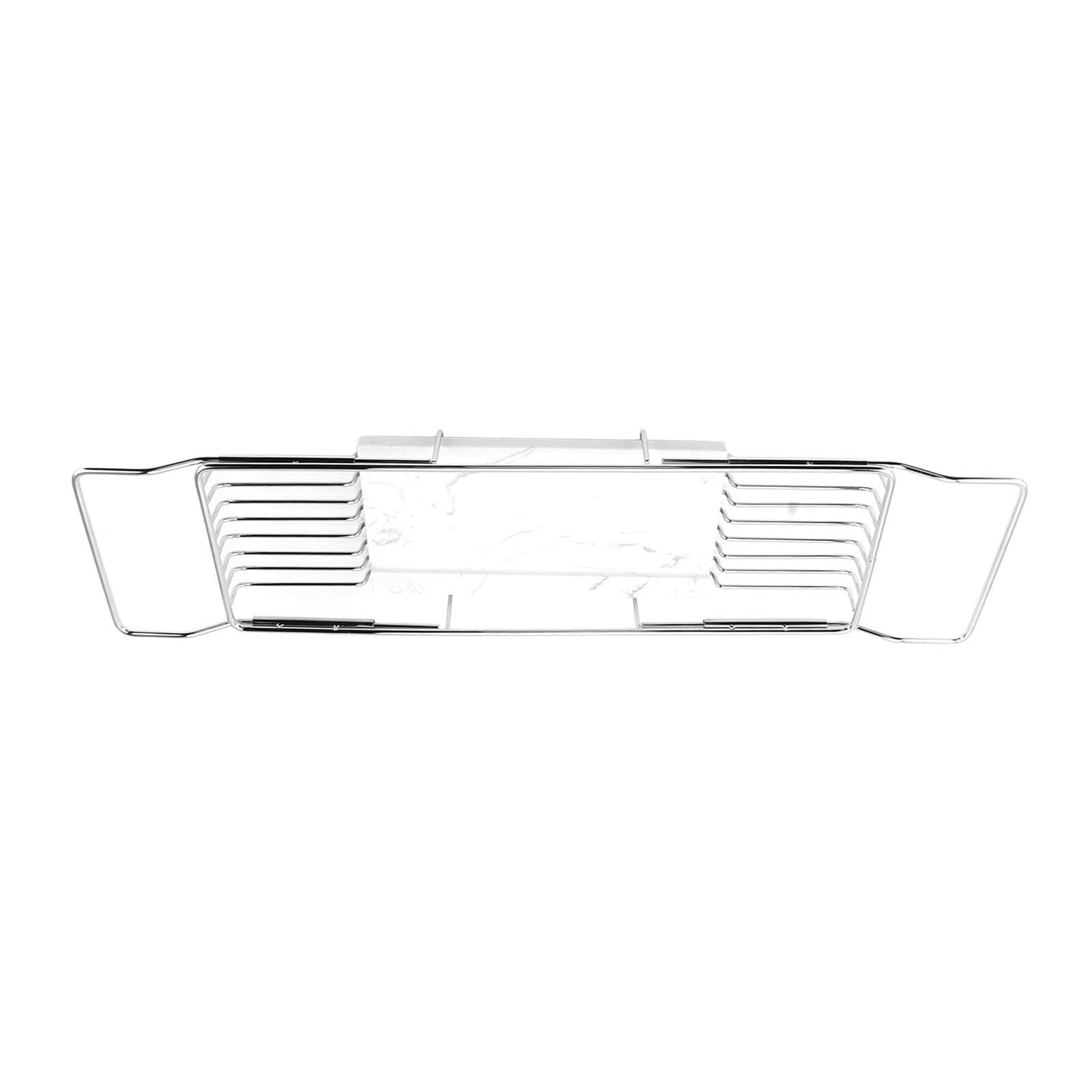 Bandeja y organizador de lujo para bañera, estante ajustable plateado y blanco para champú, jabón y accesorios, diseño duradero que se adapta a la mayoría de tinas para una mejor experiencia de spa y