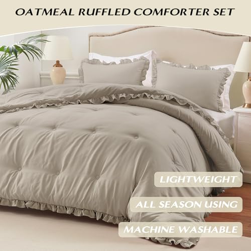 Image of HARBOREST King Comforter Set Linen - Ruffle Comforter for King Size Bed, Fluffy King Size Comforter Set for All Seasons, 3 Pieces (1 Comforter & 2 Pillow Shams)