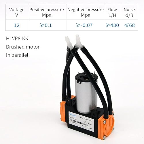 Miniatura 2 de Kamoer KVP8 - Mini bomba de aire de 12 V CC para instrumento de tratamiento médico, bomba de microdiafragma, compresor de aire, cepillo de motor,