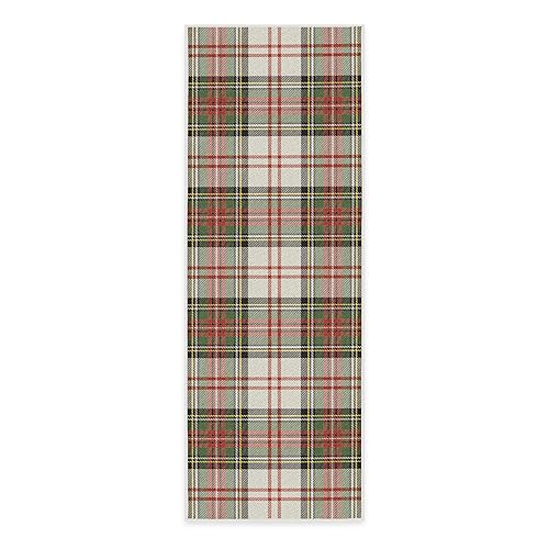 RUGGABLE Winter Plaid Runner Rug - Perfect Holiday Washable Rug for Entryway Hallway Kitchen - Pet & Child Friendly - Stain & Water Resistant - Dress Stewart Tartan White 2.5'x7' (Standard Pad)