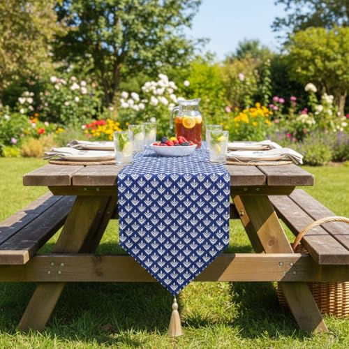 Image of COZY FURNISH Floral Printed Microfiber Cotton Table Runner for 6 Seater Dining Table & Runner with Tassels - 13x72 Inches Decorative Home Kitchen Table Linen