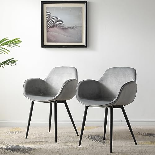 Lechamp - Juego De 2 Sillas De Comedor De Terciopelo Con Reposabrazos Y Respaldo Para Cocina, Salón, Dormitorio, Sala De Estar, Silla De Bañera Con Asiento Suave Tapizado, Color Gris Lechamp - Juego De 2 Sillas De Comedor De Terciopelo Con Reposabrazos Y Respaldo Para Cocina, Salón, Dormitorio, Sala De Estar, Silla De Bañera Con Asiento Suave Tapizado, Color Gris
