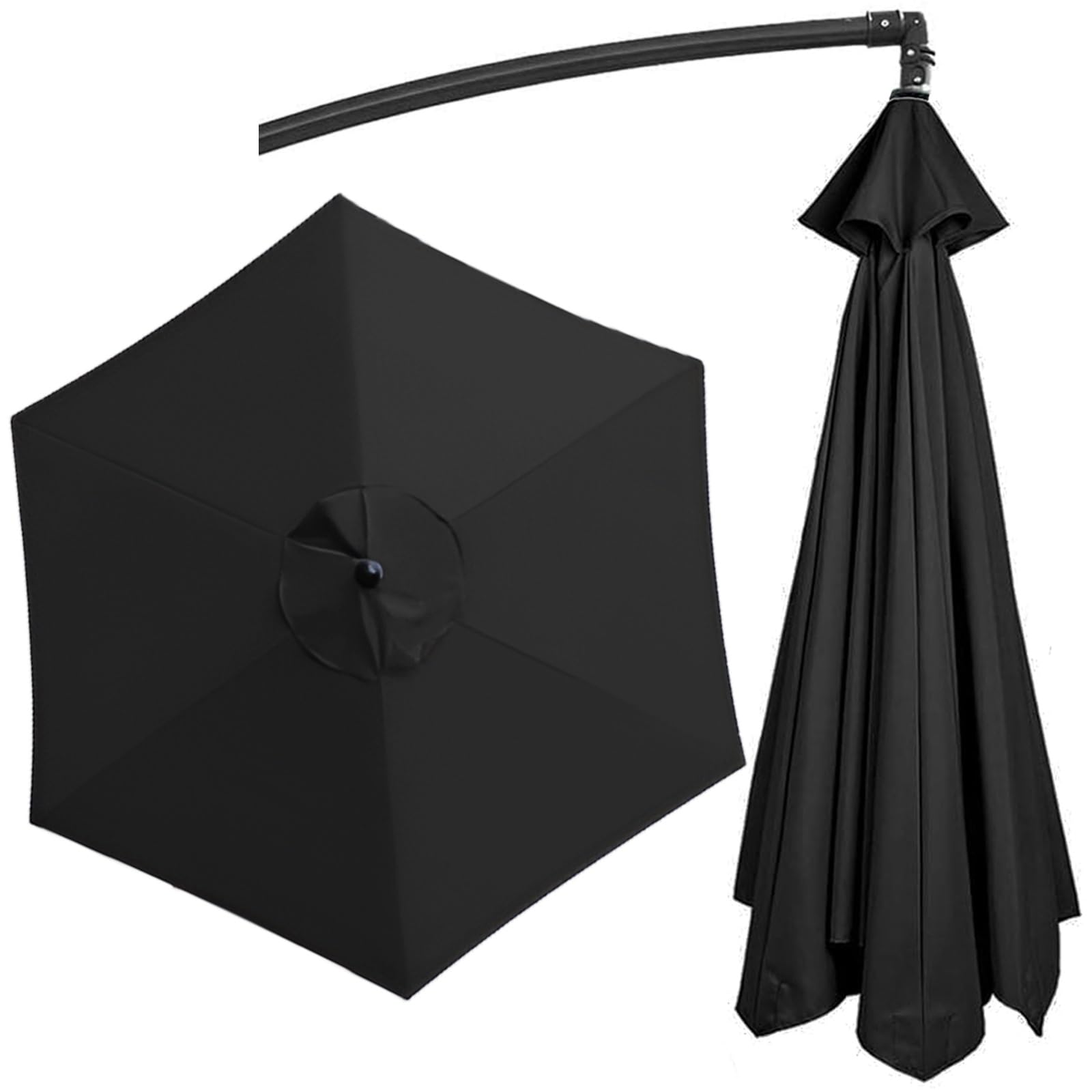 Replacement Parasol Canopy Fit 200cm/270cm/300cm+6 Arms/8 Arms Round Sun Umbrella Replacement Cloth UV50+ Washable Garden Parasol Replacement Canopy Cover(Color:Black,Size:6 ribs-2.0 m/(6.5ft))