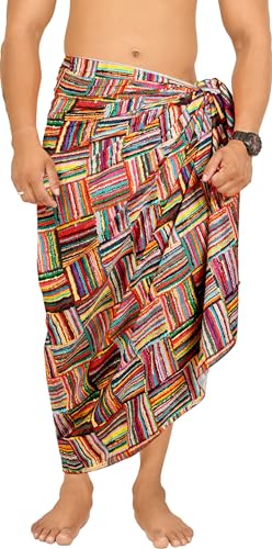 LA LEELA Men's 4th of July American USA Army Police Flag Swimwear Summer Sarong Swim Trunk Long Pareo Beach Wrap One Size Multicolored, Stripes